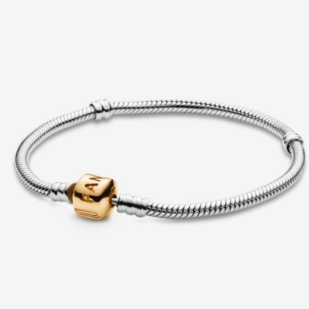 Retired Pandora 14K Gold Clasp Sterling Silver Snake Chain Bracelet 7.1